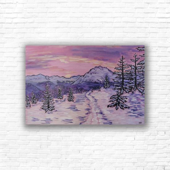 Picture of Original Acrylic Painting, Print on Canvas, 'Sunset Mountain', 36" x 24" x .75"