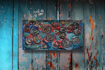Picture of 'Painted Roses',  Original Acrylic Painting / Print on Canvas, 24" x 12" x .5"