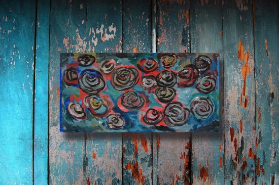 Picture of 'Painted Roses',  Original Acrylic Painting / Print on Canvas, 24" x 12" x .5"