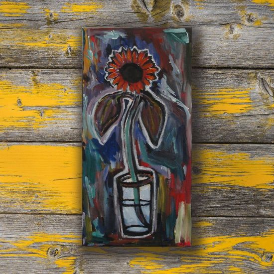 Picture of Original Acrylic Painting, Print on Canvas, 'Ballard Market Sunflower', 18" x 36" x .75"