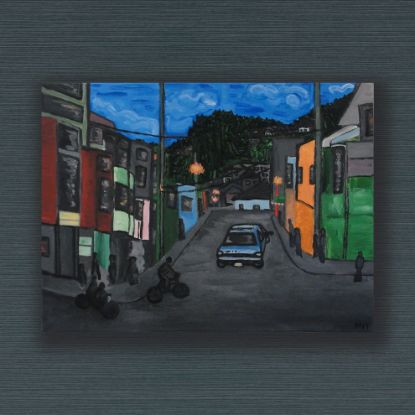 Picture of Original Acrylic Painting, Print on Canvas, 'Colombia Night Street', 24" x 18" x .75"