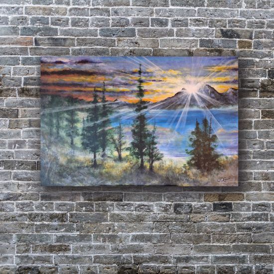 Picture of 'Mountain Sunrise', Original Acrylic Painting / Print on Canvas, 3'x 2'