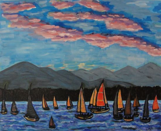Picture of 'Sailboats at Sunset',  Print on Canvas, 36" x 29" x .75"